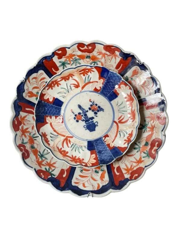 ensemble ancien en porcelaine imari – japon xixe siècle – plat et assiette