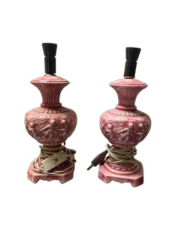 paire de pieds de lampe vintage en céramique – style baroque / romantique